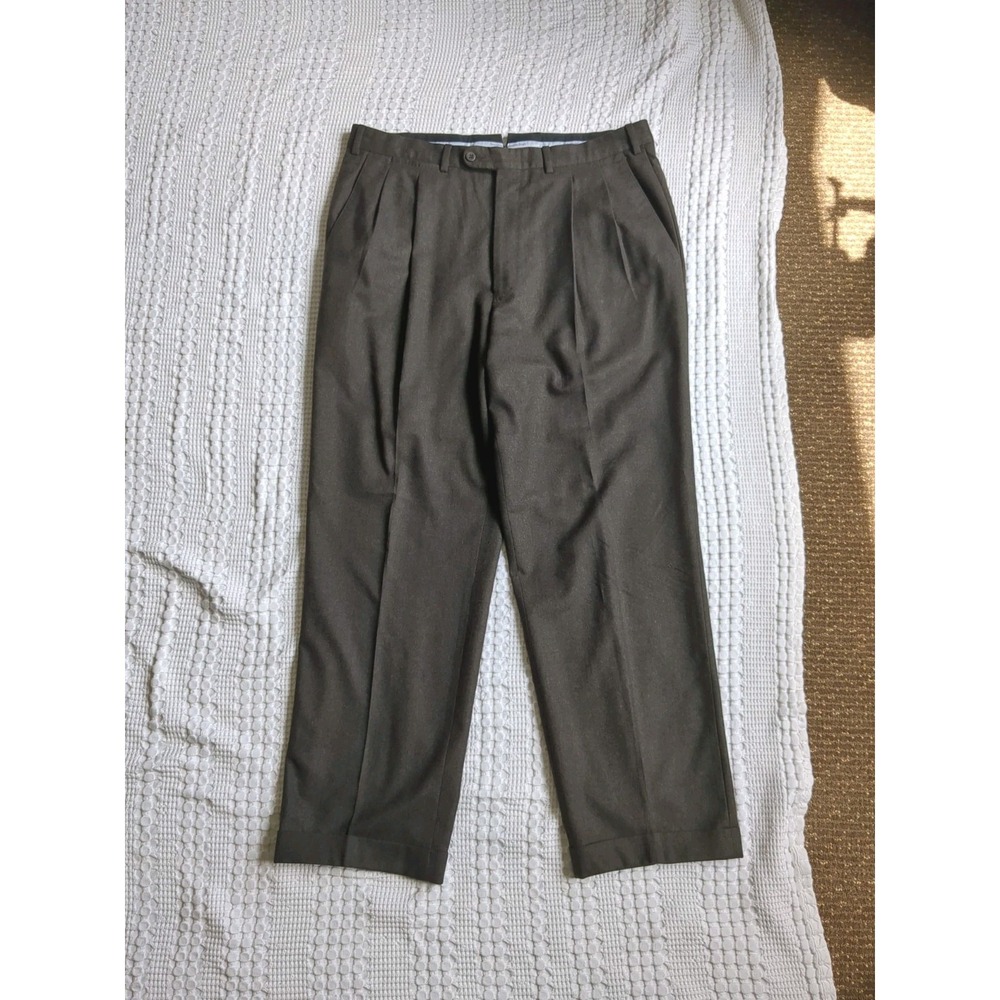 Ermenegildo Zegna Pleated‎ Wool Pants Straight Leg Sz 36 Brown 36X30